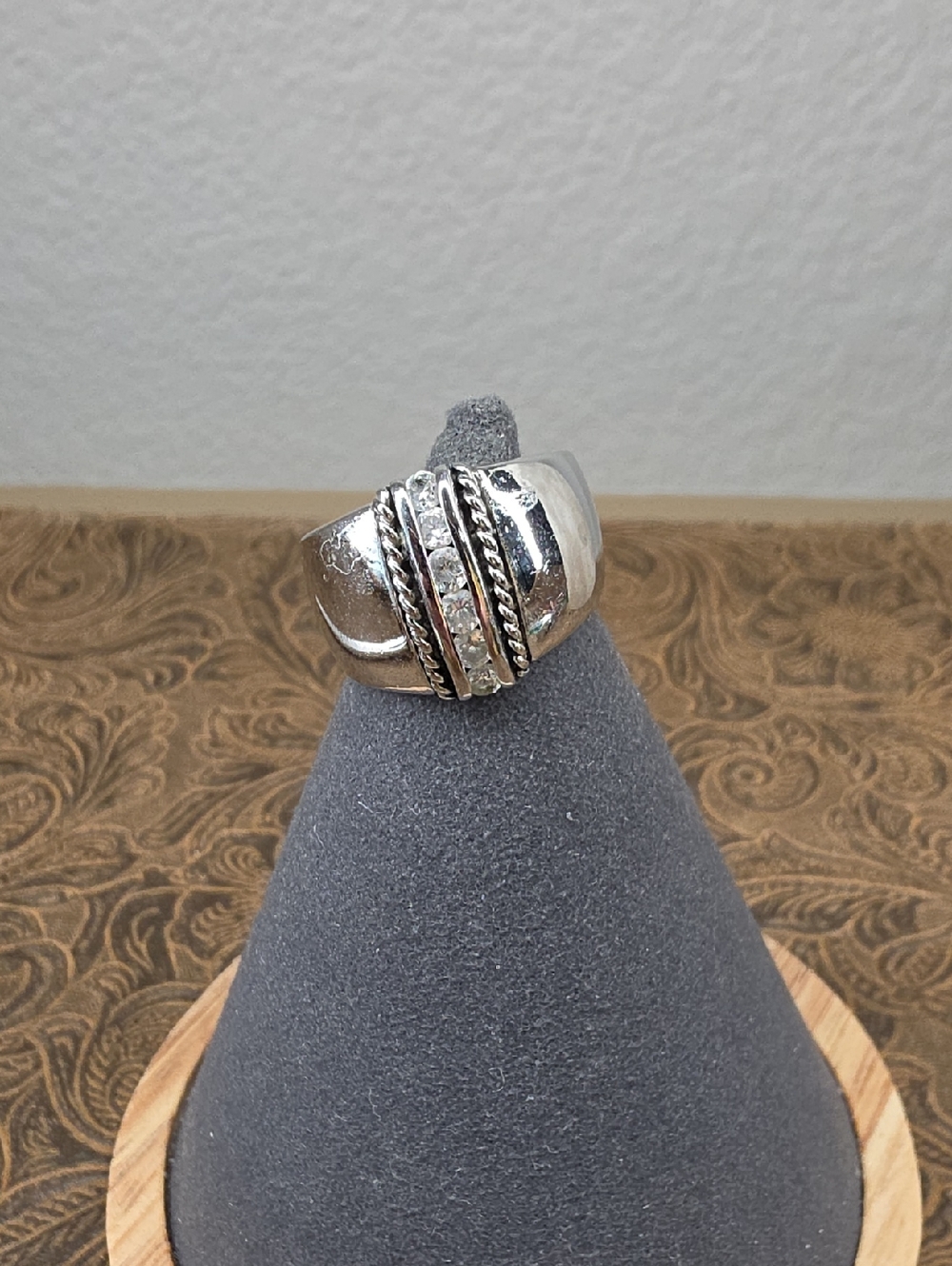 Vintage Silver Multi-Row Accent Twisted Rope Dome Style Marked Ring